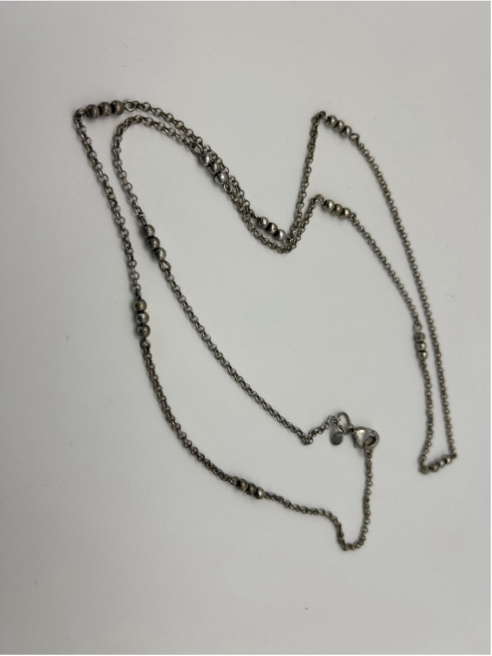 Silver Tone Station Bead Chain Necklace‎ Lobster Clasp Minimalist Layering - Picture 2 of 4